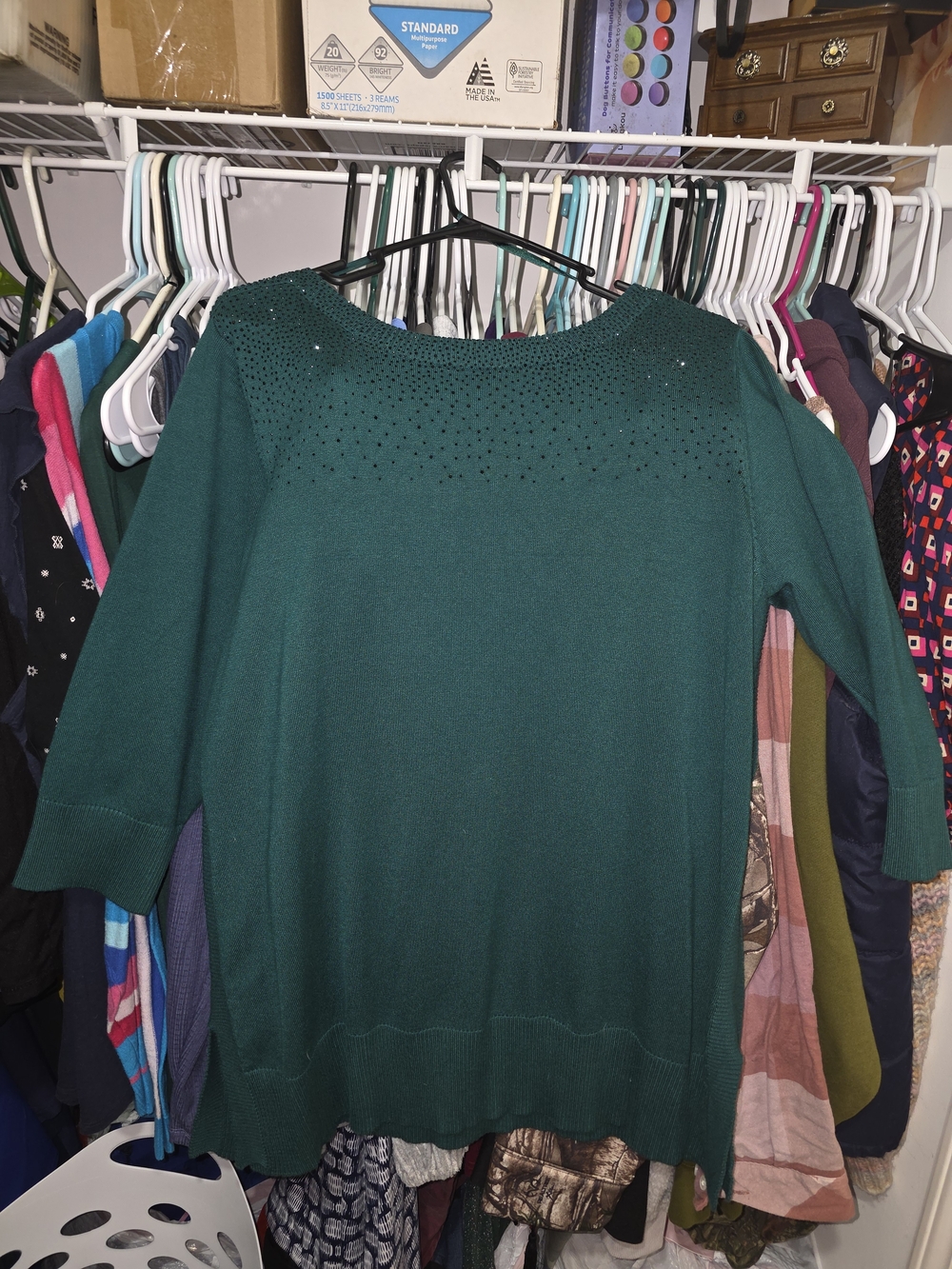 Cable & Gauge Emerald Green Off-the-Shoulder Rhinestone Sweater